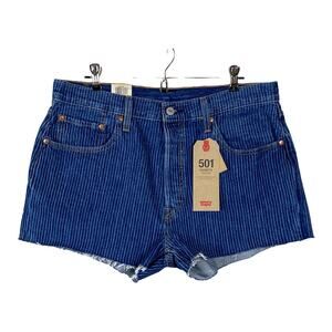 Levi's 501 Pin Striped Button Fly Jean Short Women 32 NWT High Rise Raw Hem